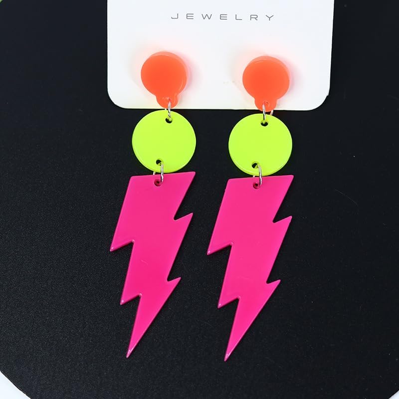 Modpide 80s Neon Earrings Hollow Lightning Bolt Halloween Punk Retro Earrings for Women 80's Party Accessories - Image 2